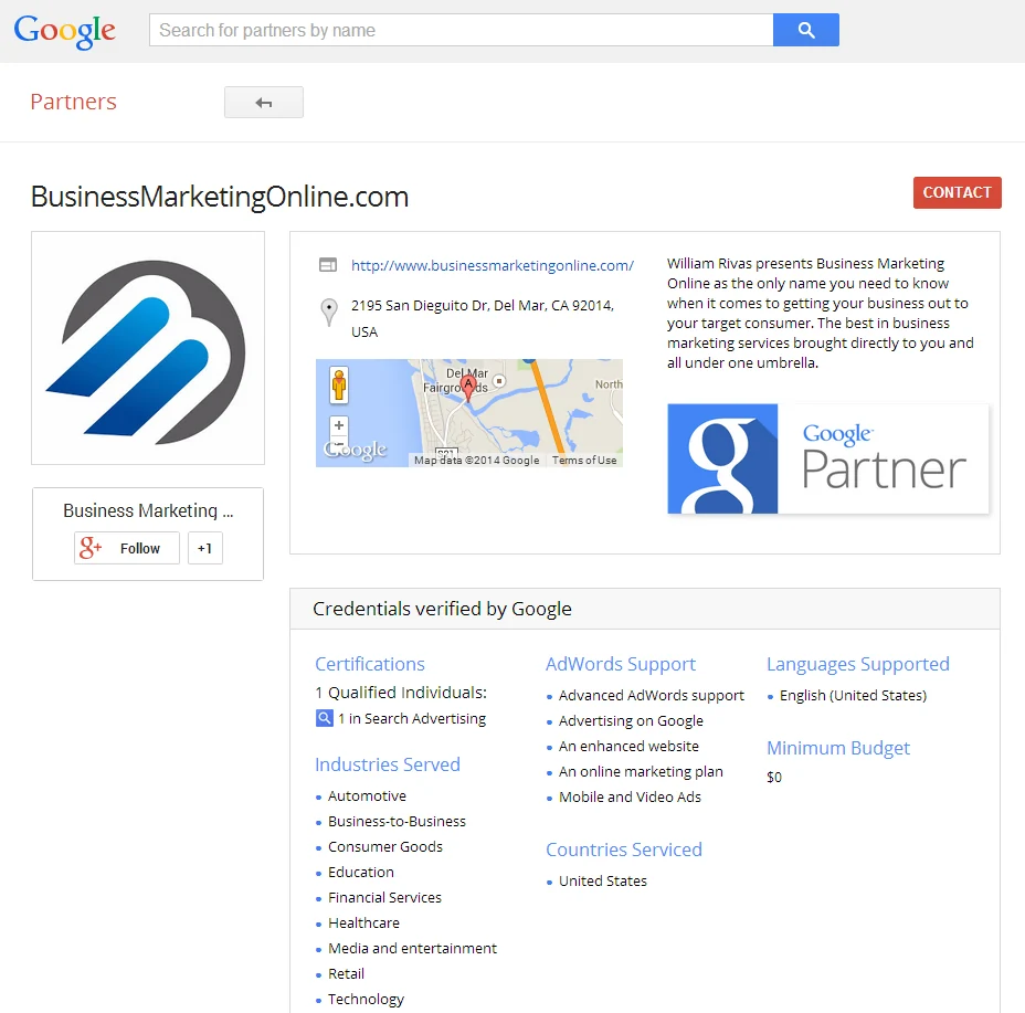 BusinessMarketingOnline.com on Google Partners