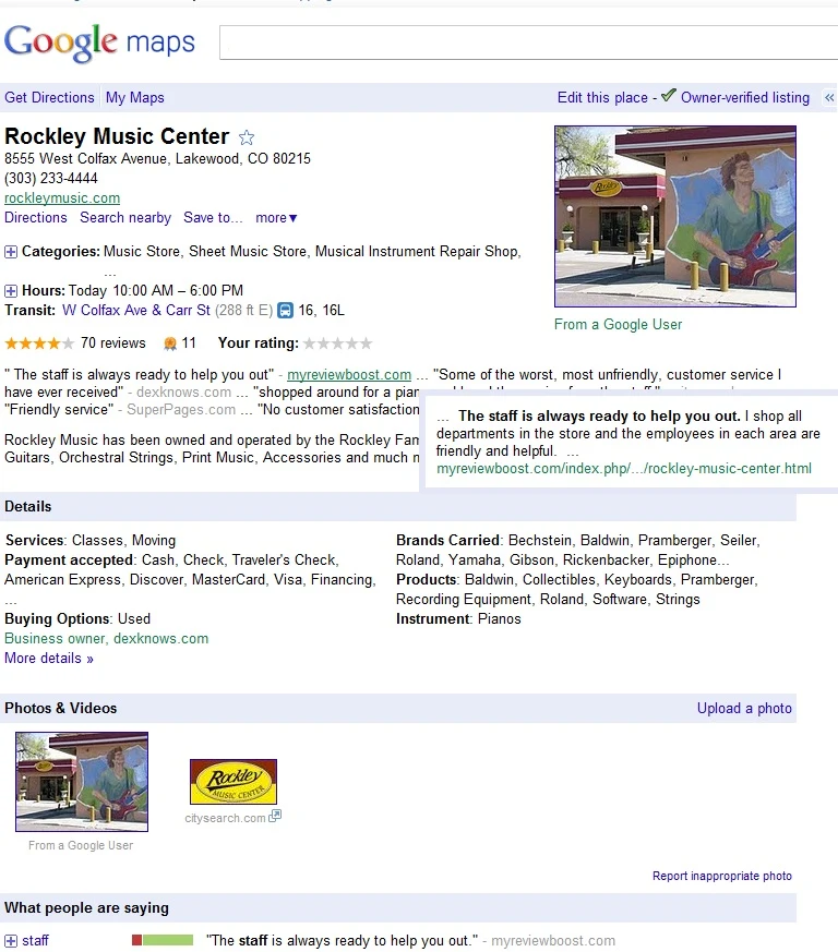Reviews appearing in Google Maps