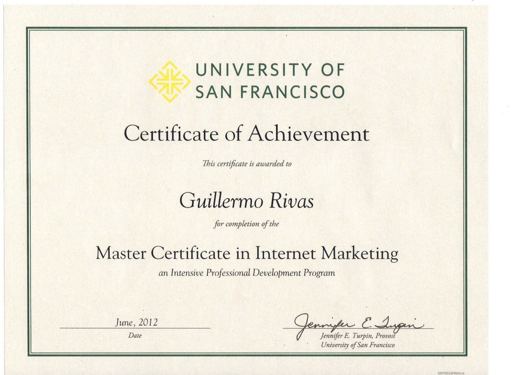 University of San Francisco Master Certificate in Internet Marketing